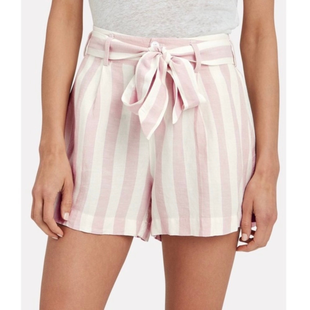 Rails Katy pink striped belted linen blend shorts SZ M