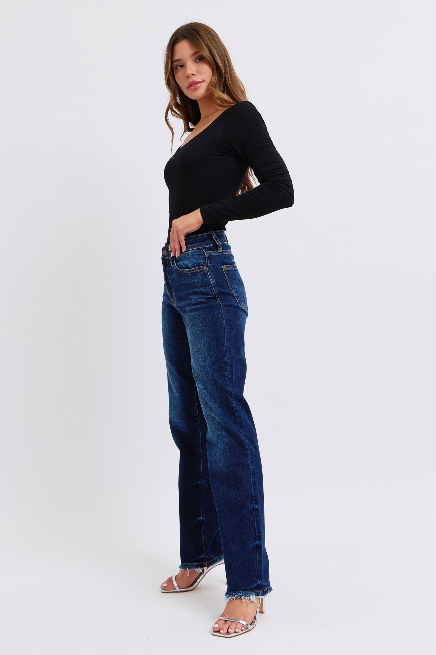 Judy Blue Me + U Raw Hem Straight Leg Jeans (0-24W)