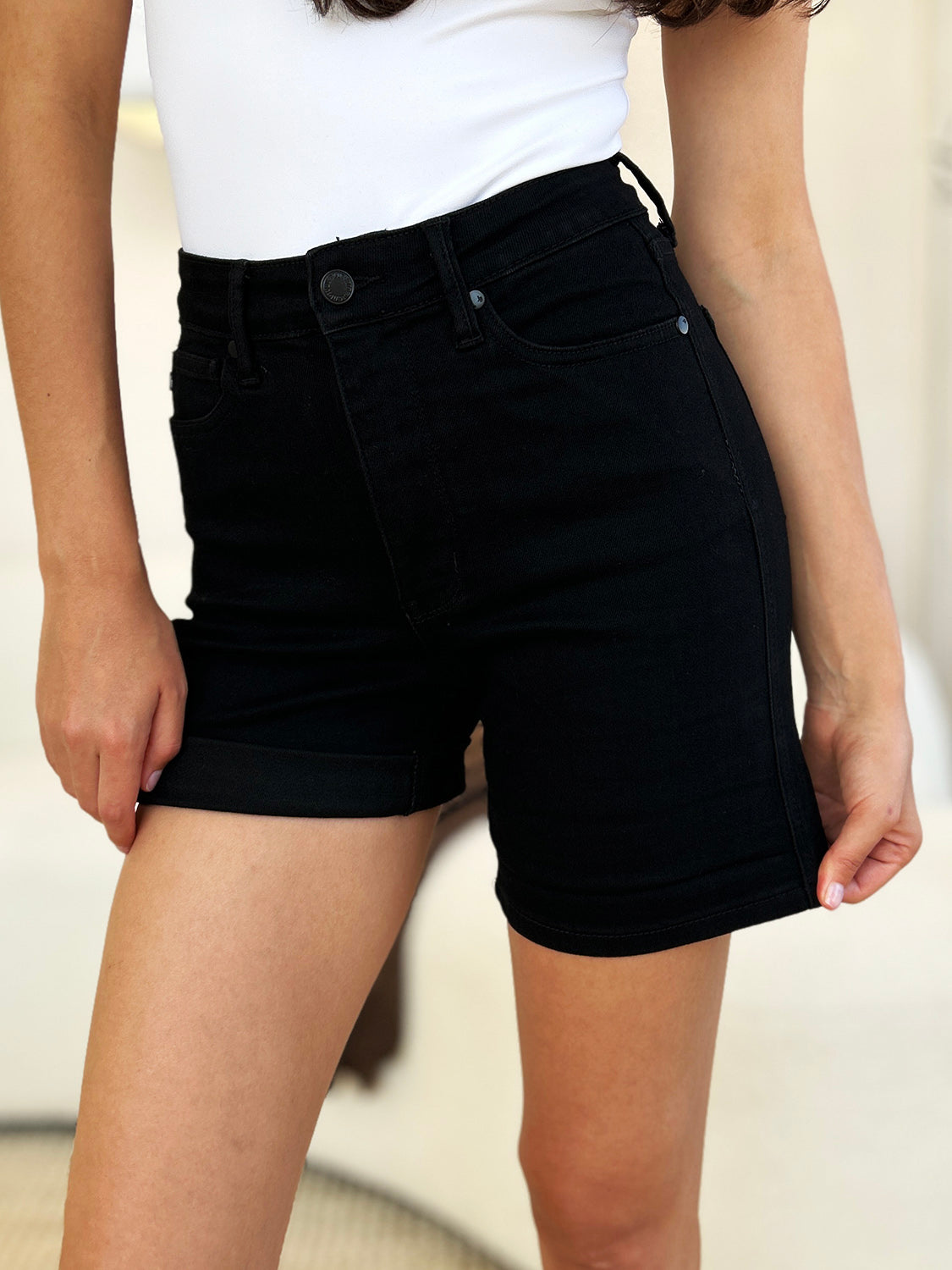 Judy Blue Rough Landing Tummy Control Cuffed Denim Shorts (S-3X)
