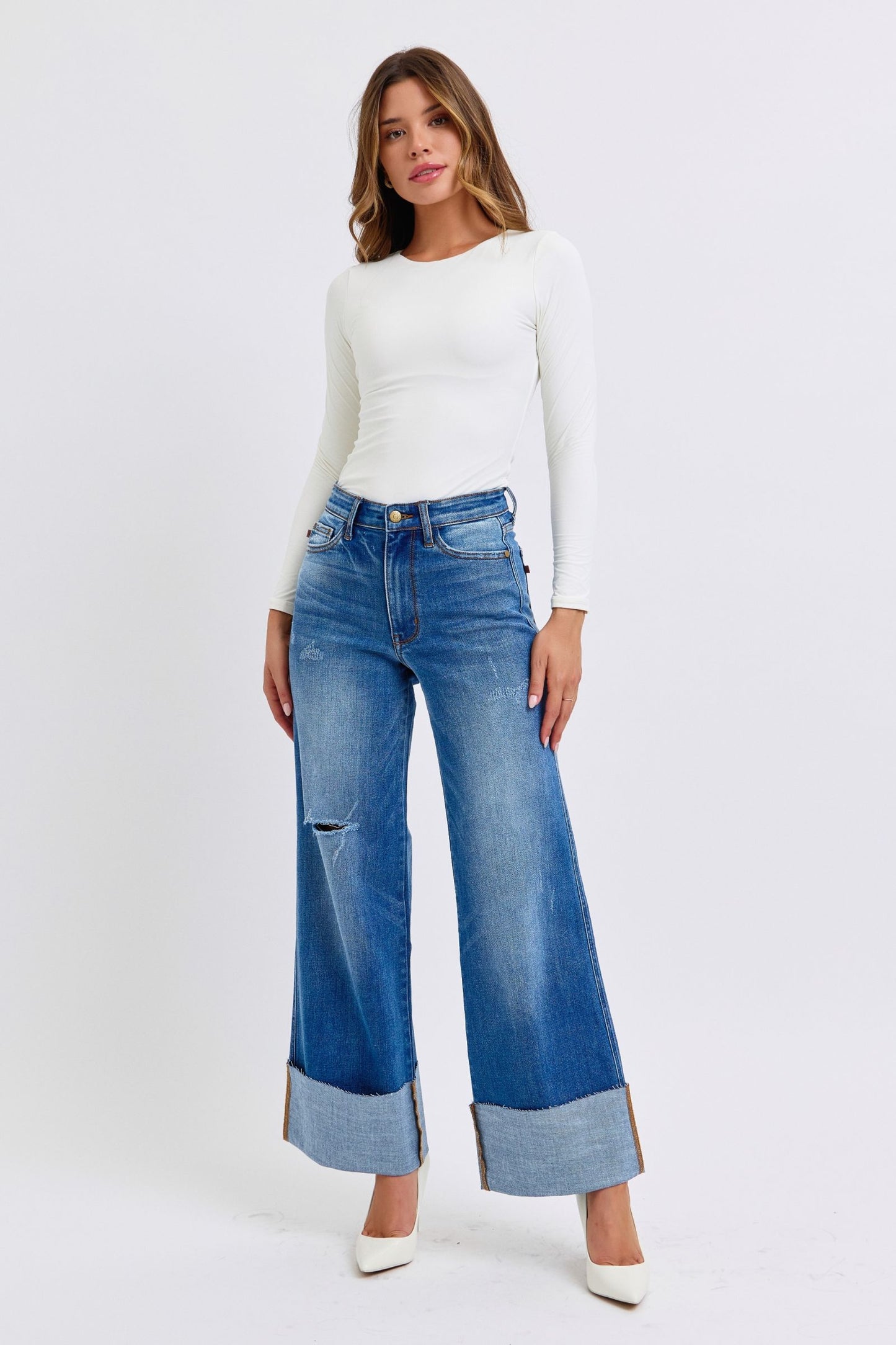 Judy Blue Hamptons Summer Distressed Wide Leg Jeans (0-24W)
