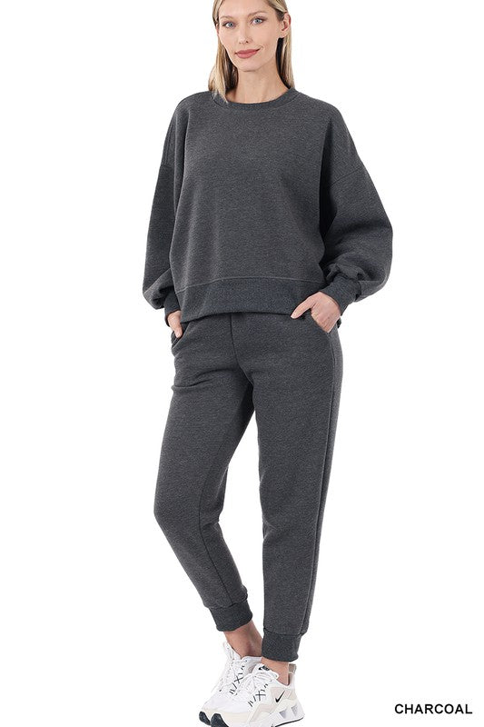 Balloon Sleeve Sweatshirt & Sweatpants Set (S-XL)