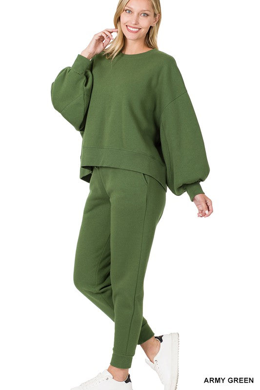 Balloon Sleeve Sweatshirt & Sweatpants Set (S-XL)