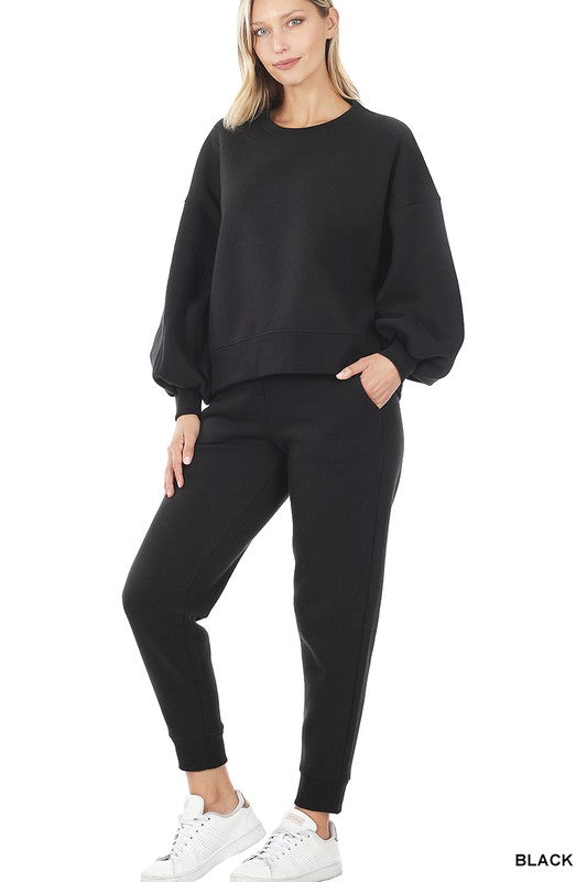 Balloon Sleeve Sweatshirt & Sweatpants Set (S-XL)