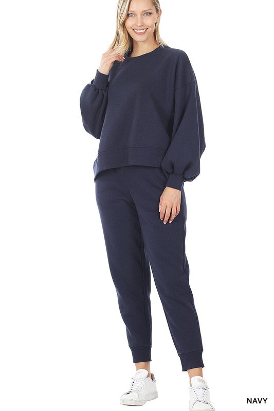 Balloon Sleeve Sweatshirt & Sweatpants Set (S-XL)