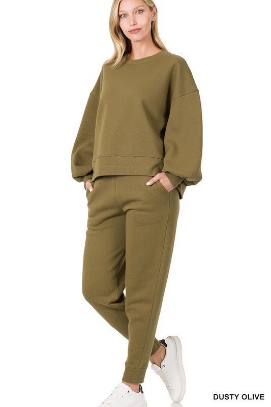 Balloon Sleeve Sweatshirt & Sweatpants Set (S-XL)