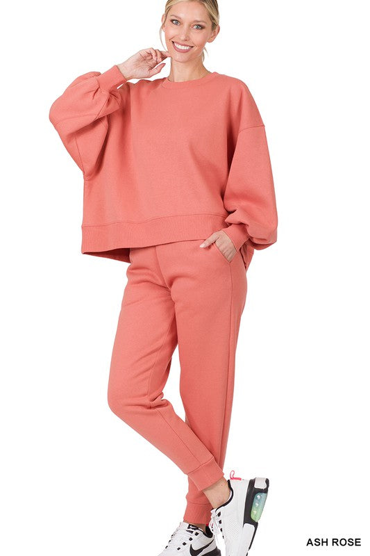 Balloon Sleeve Sweatshirt & Sweatpants Set (S-XL)