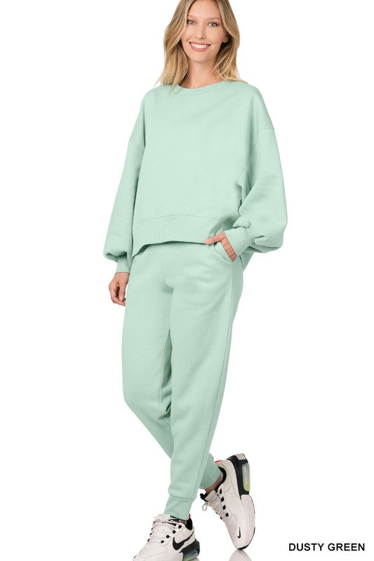 Balloon Sleeve Sweatshirt & Sweatpants Set (S-XL)