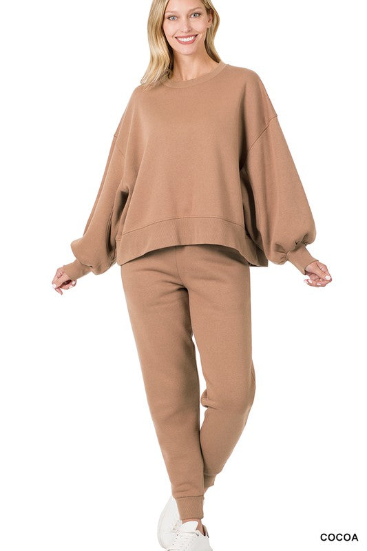 Balloon Sleeve Sweatshirt & Sweatpants Set (S-XL)