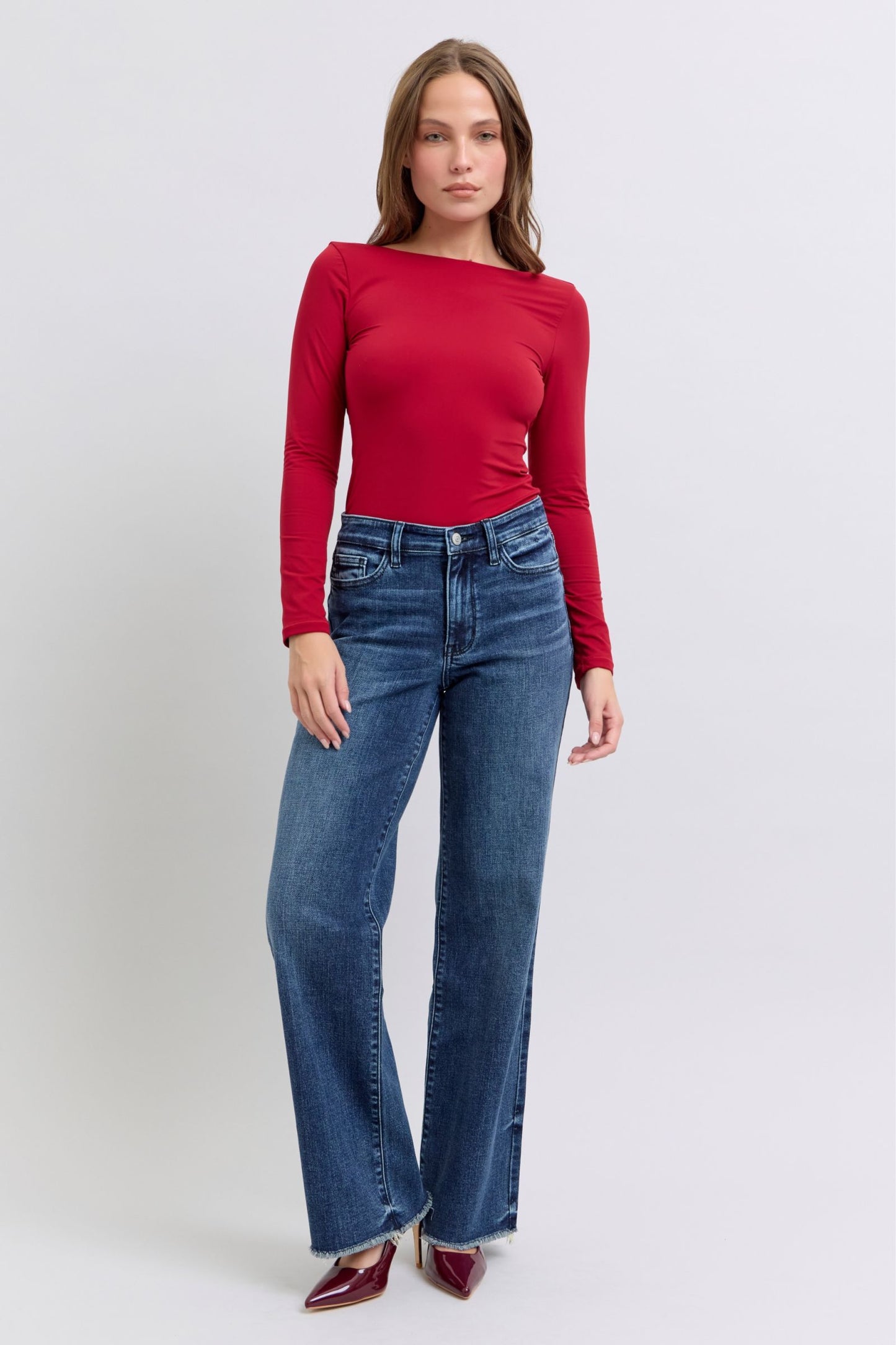 Judy Blue Miss Wheeler Raw Hem Wide Leg Jeans (0-24W)