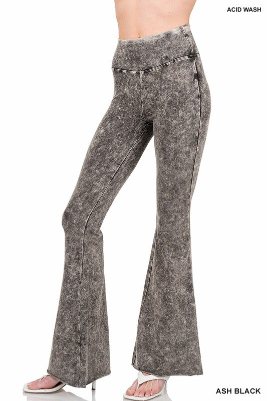 Zenana Acid Wash High Waisted Flare Pants (S-XL)