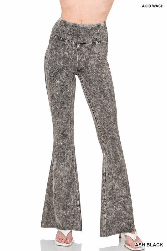 Zenana Acid Wash High Waisted Flare Pants (S-XL)