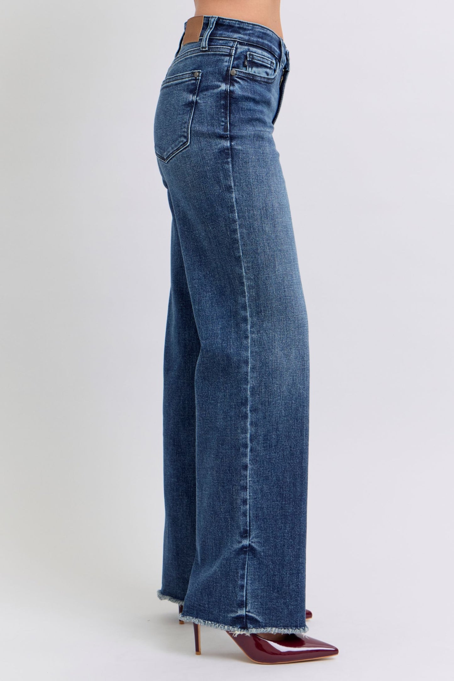 Judy Blue Miss Wheeler Raw Hem Wide Leg Jeans (0-24W)