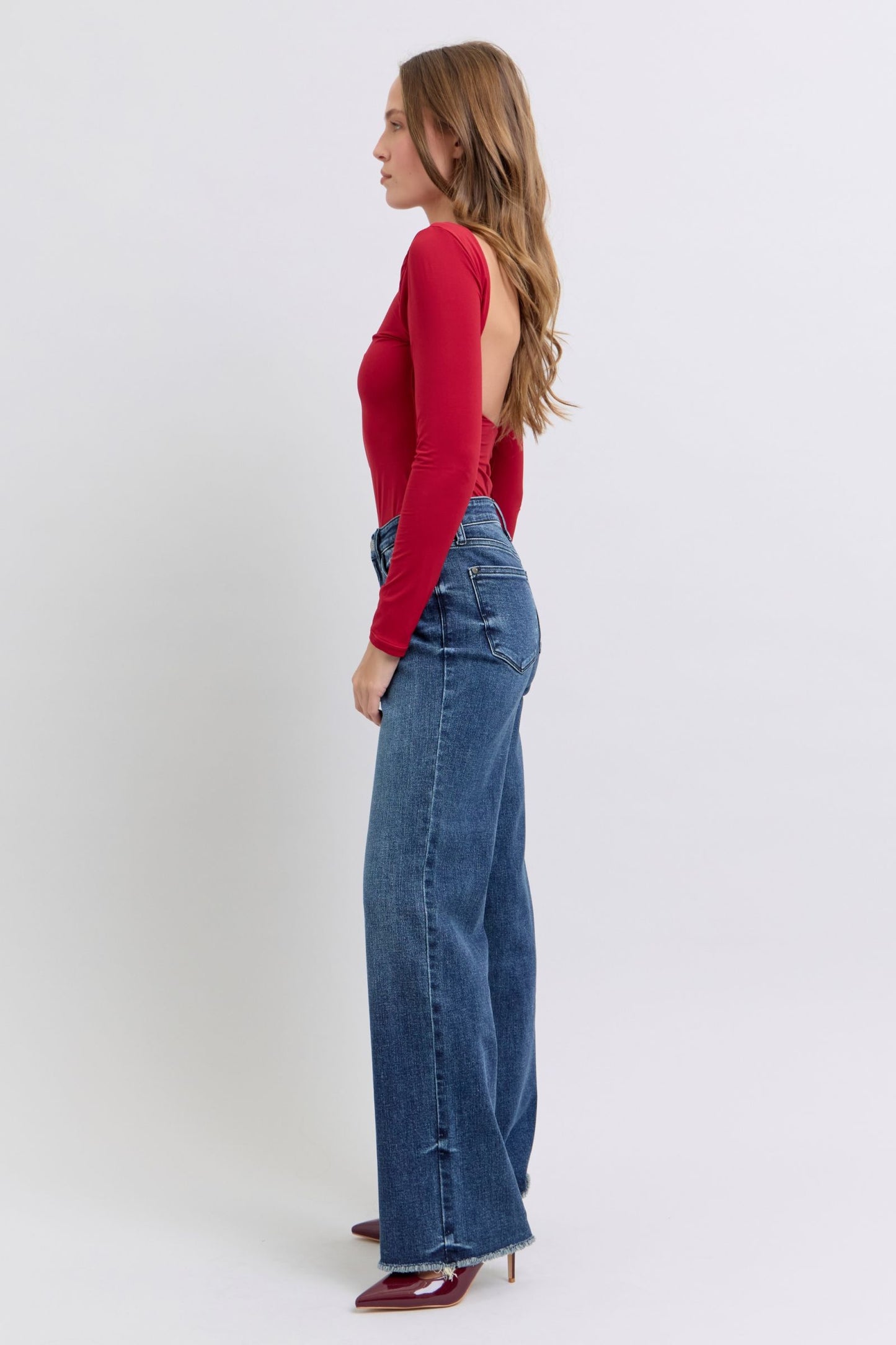 Judy Blue Miss Wheeler Raw Hem Wide Leg Jeans (0-24W)