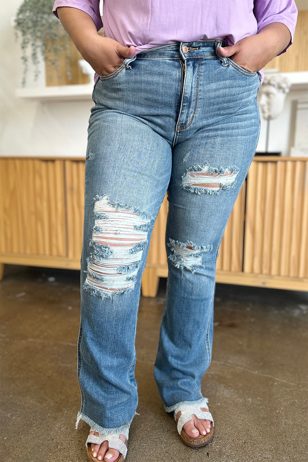 Judy Blue Boy Is Mine Distressed Bootcut Jeans (0-24W)