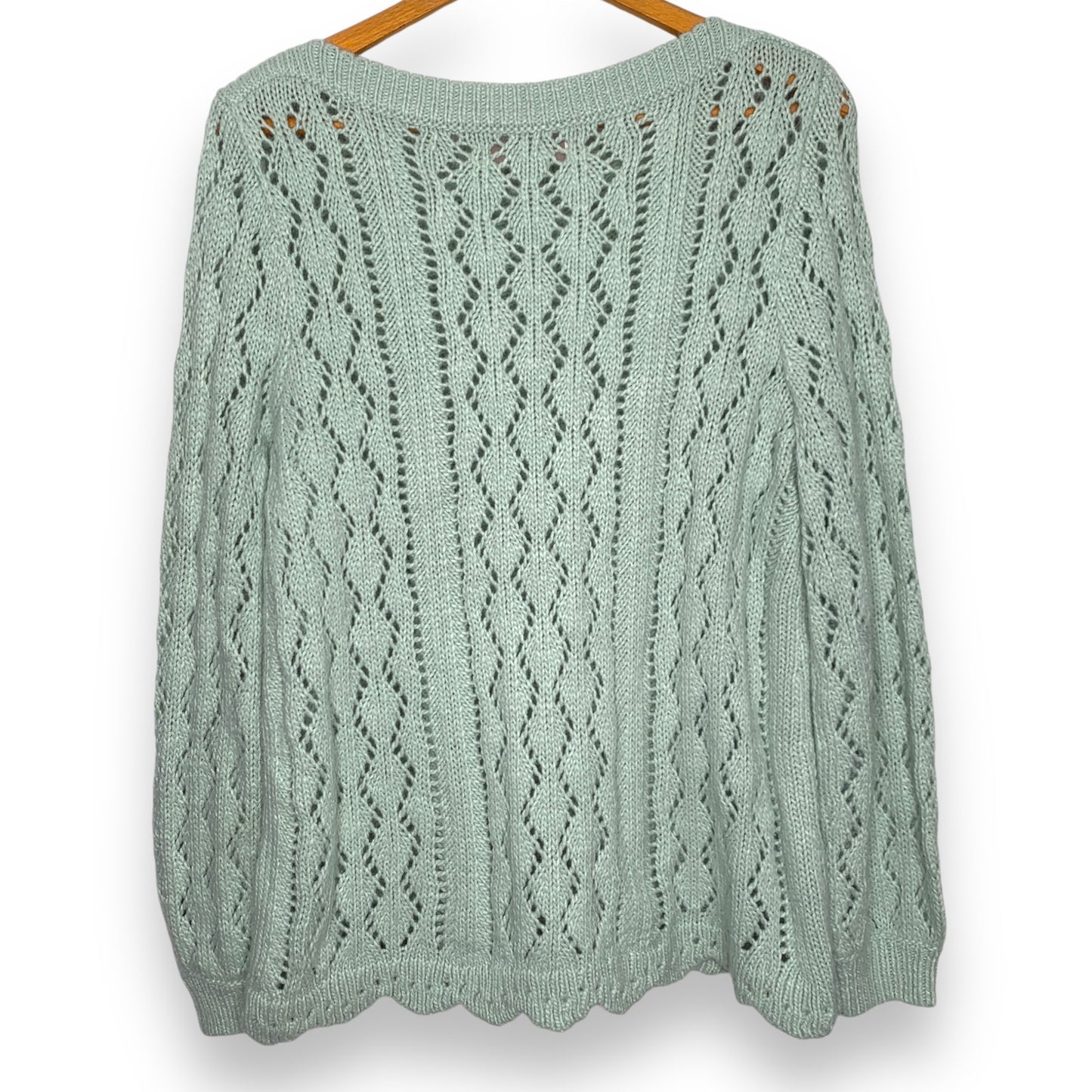 LOFT pastel green crochet knit scalloped sweater SZ XL