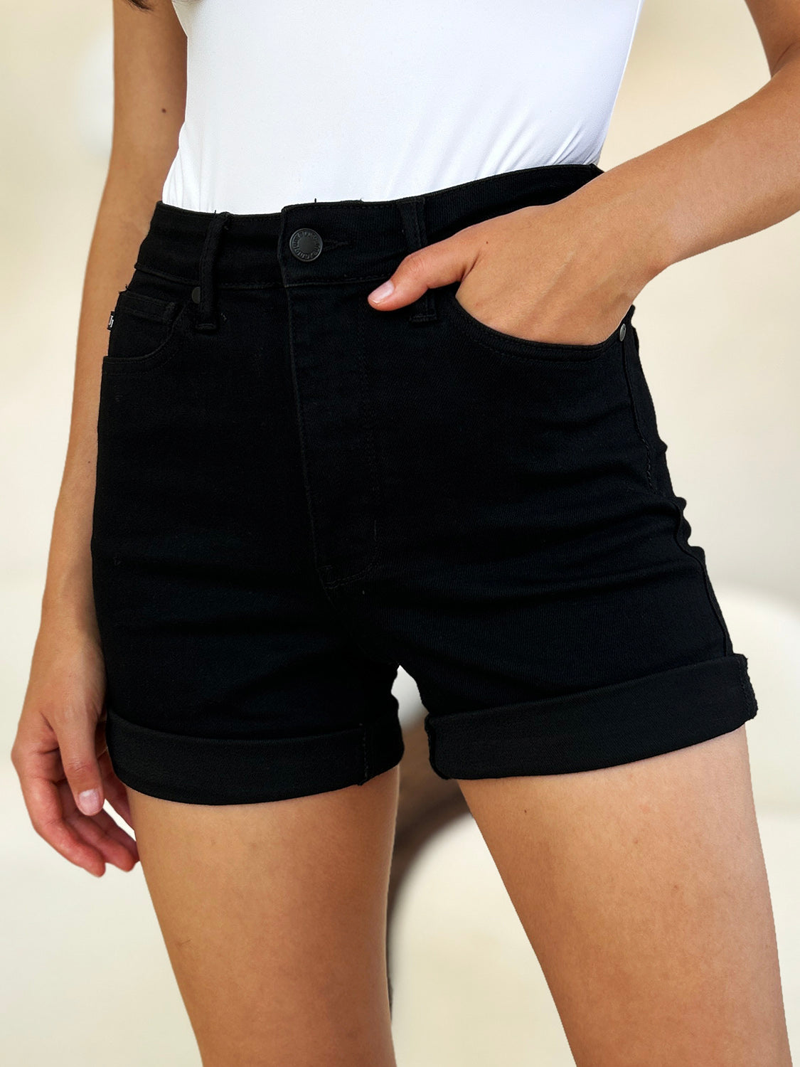 Judy Blue Rough Landing Tummy Control Cuffed Denim Shorts (S-3X)