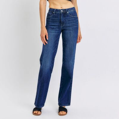 Judy Blue Riding Solo Tummy Control Straight Leg Jeans (0-24W)