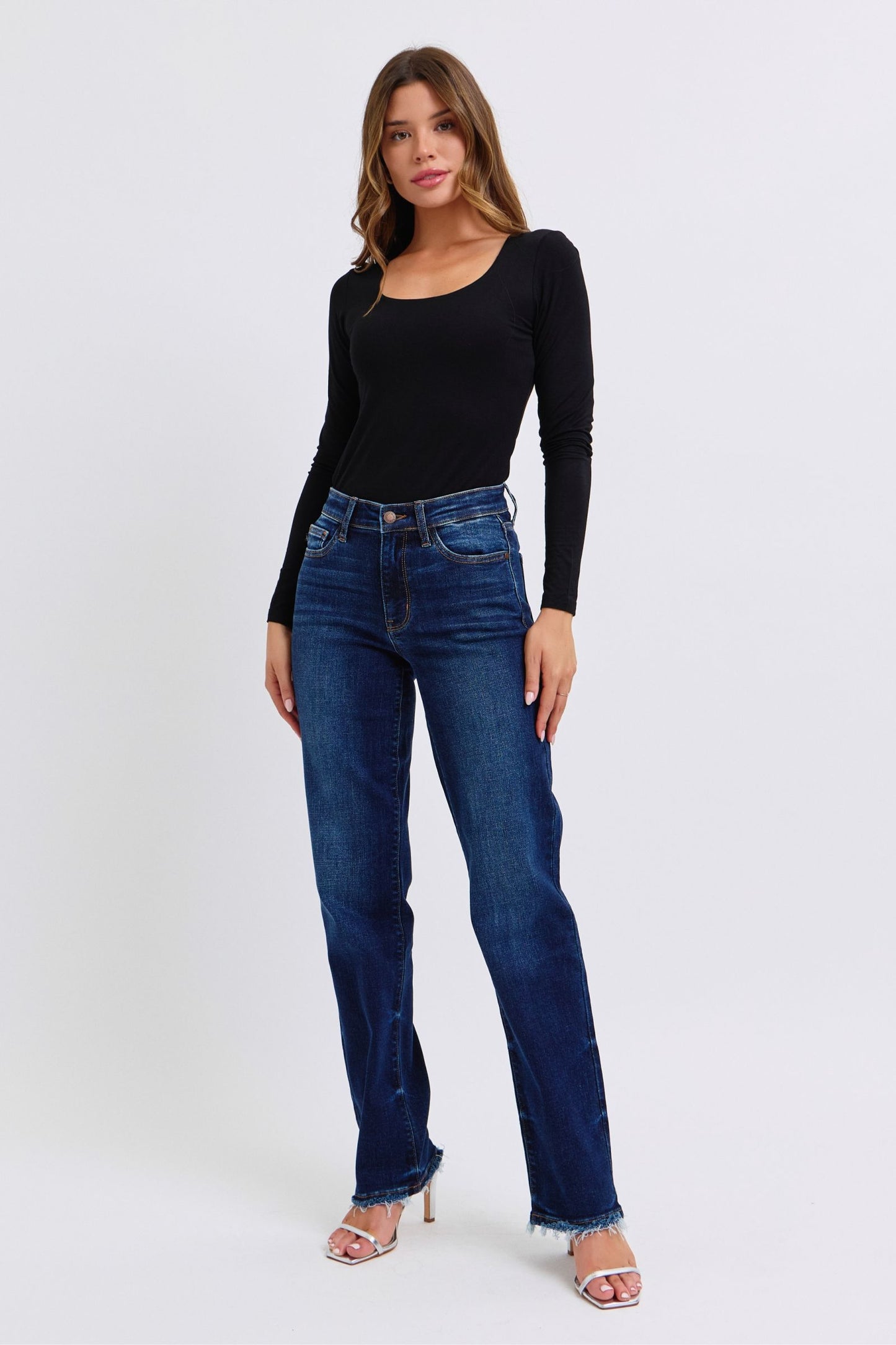 Judy Blue Me + U Raw Hem Straight Leg Jeans (0-24W)