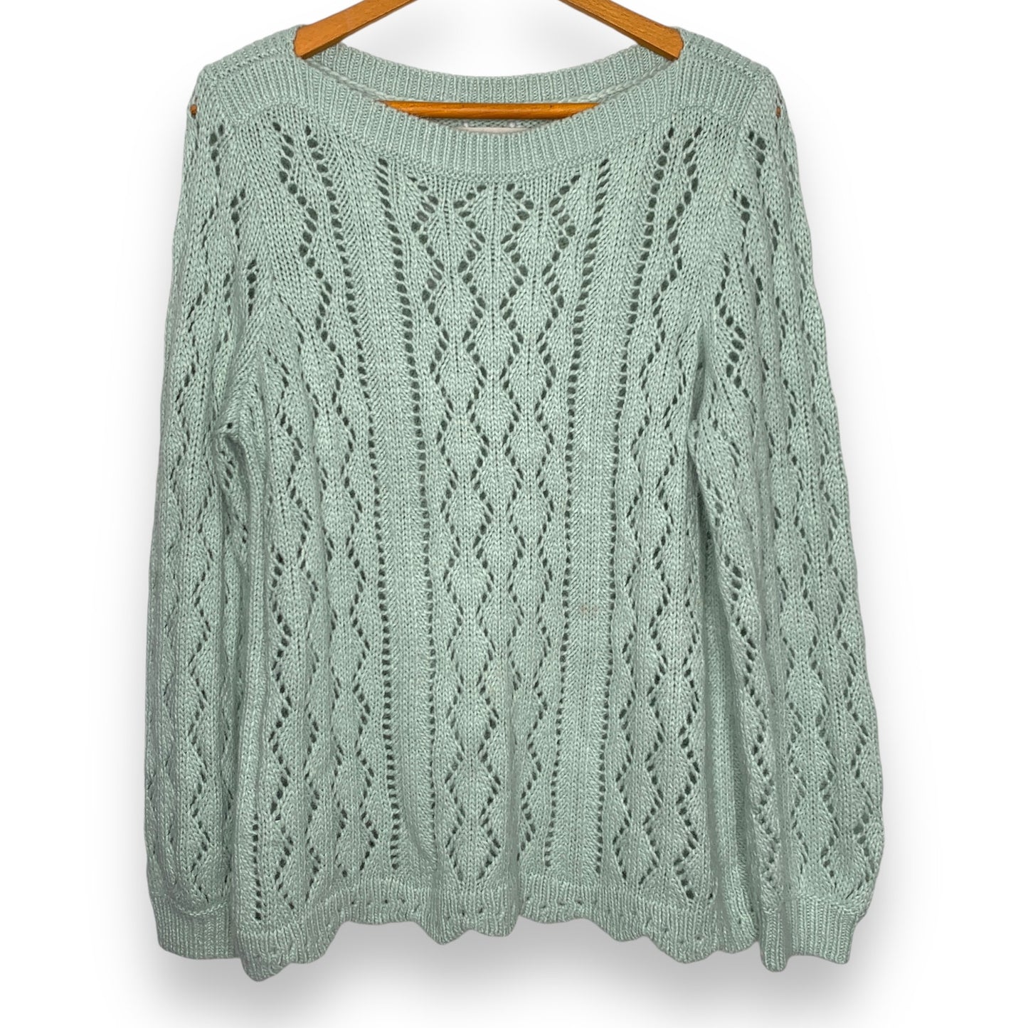 LOFT pastel green crochet knit scalloped sweater SZ XL