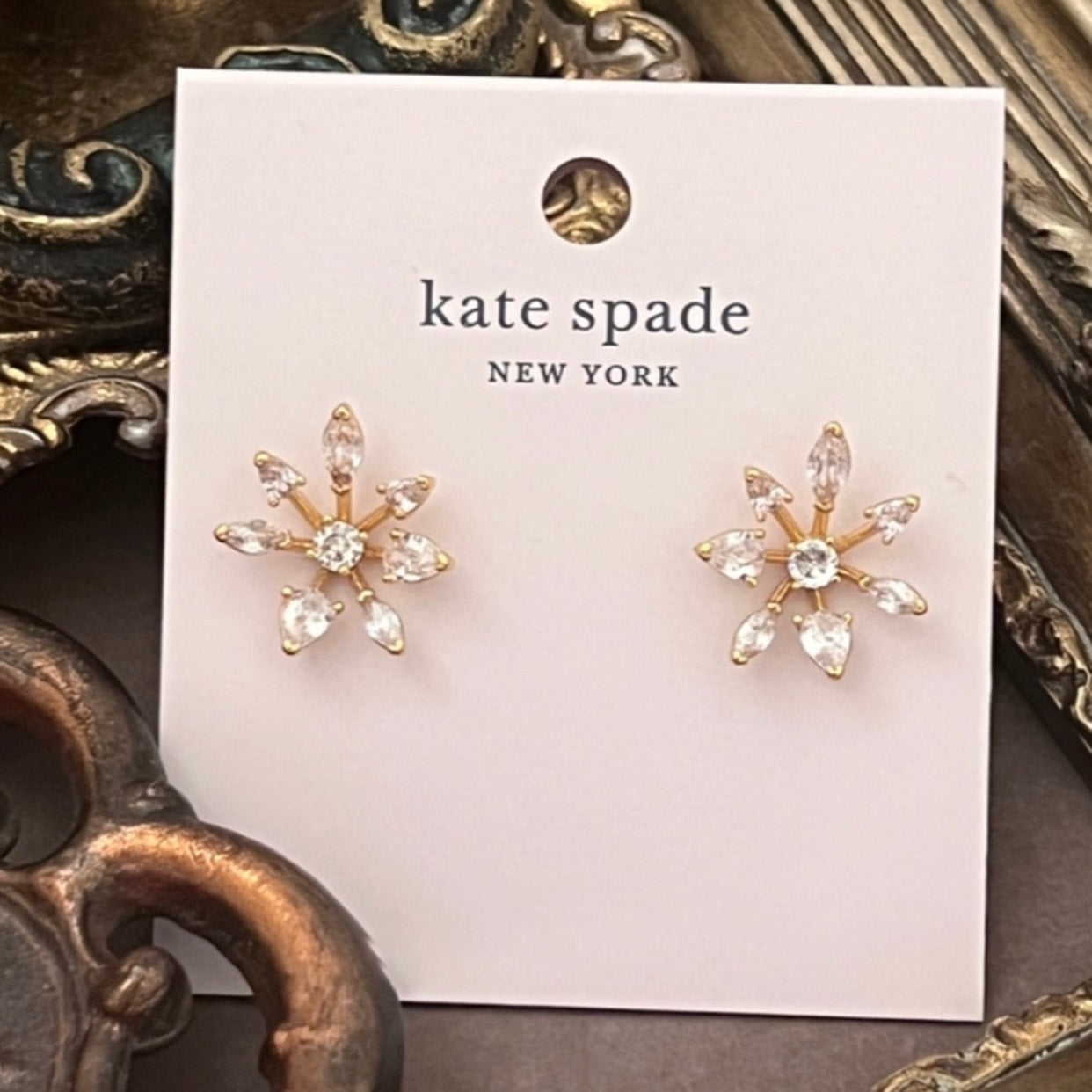 Kate Spade Snow Day Cubic Zirconia Gold Snowflake Stud Earrings