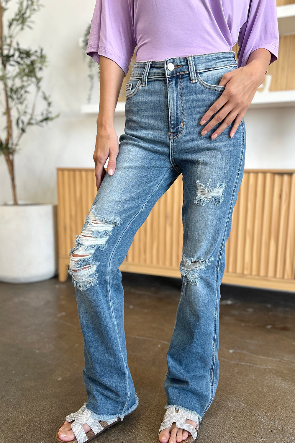 Judy Blue Boy Is Mine Distressed Bootcut Jeans (0-24W)