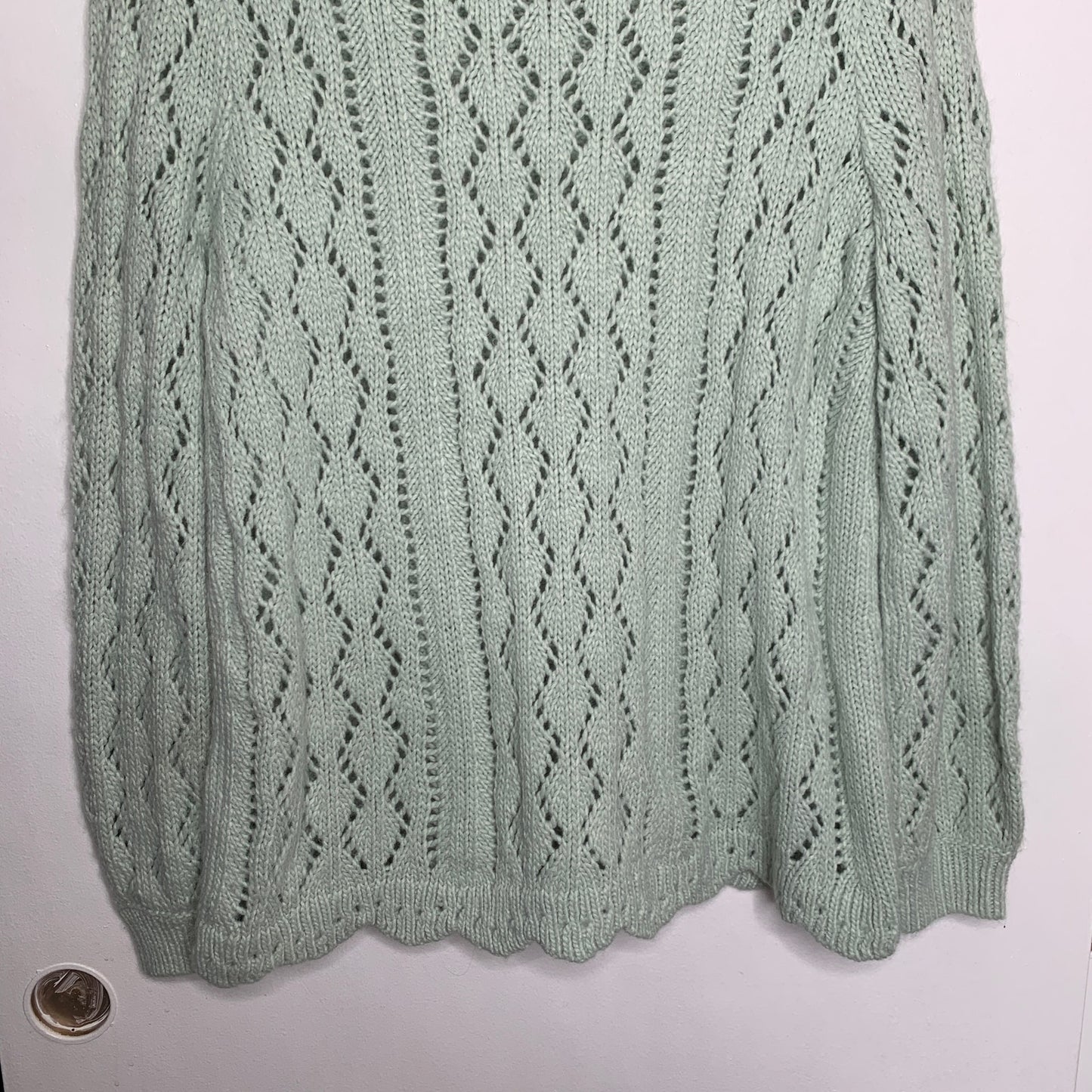 LOFT pastel green crochet knit scalloped sweater SZ XL