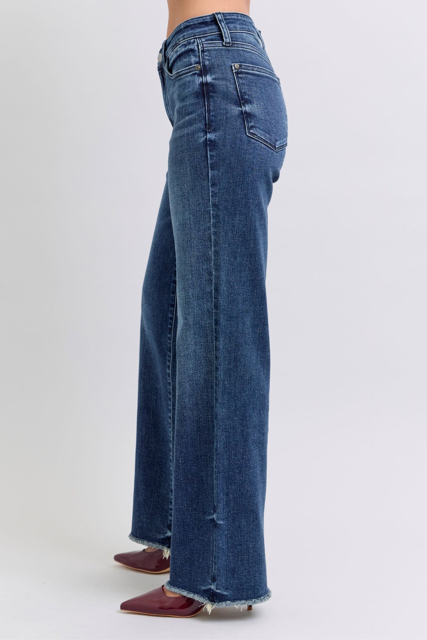 Judy Blue Miss Wheeler Raw Hem Wide Leg Jeans (0-24W)