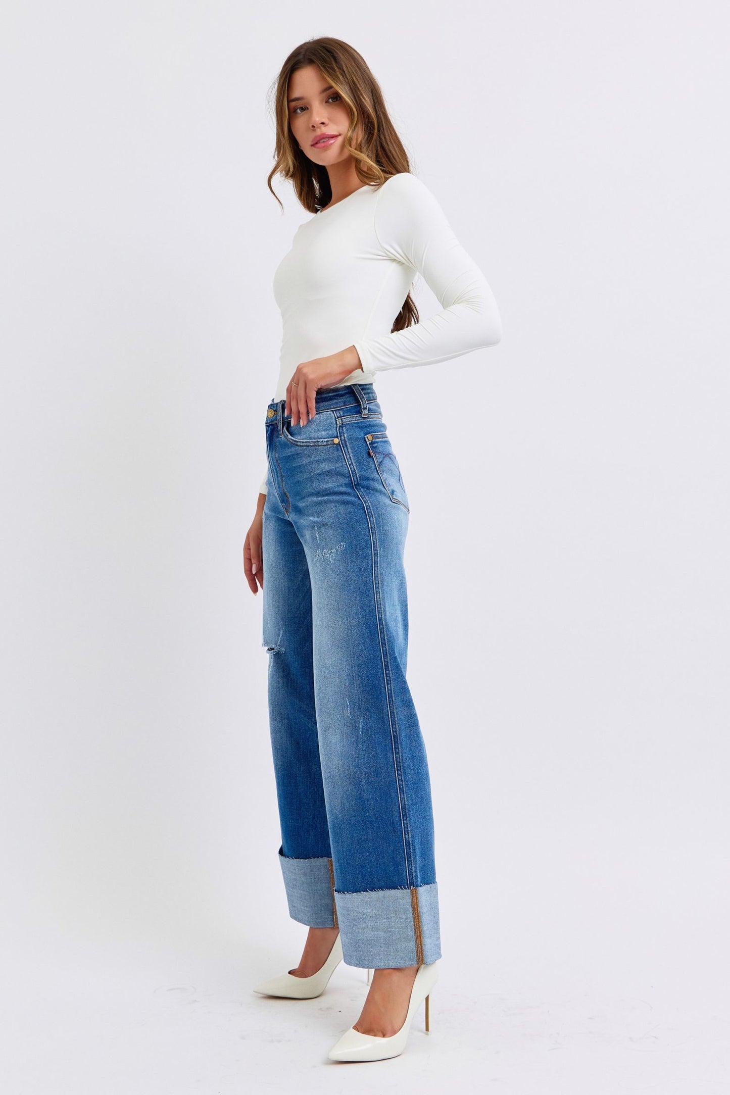 Judy Blue Hamptons Summer Distressed Wide Leg Jeans (0-24W)