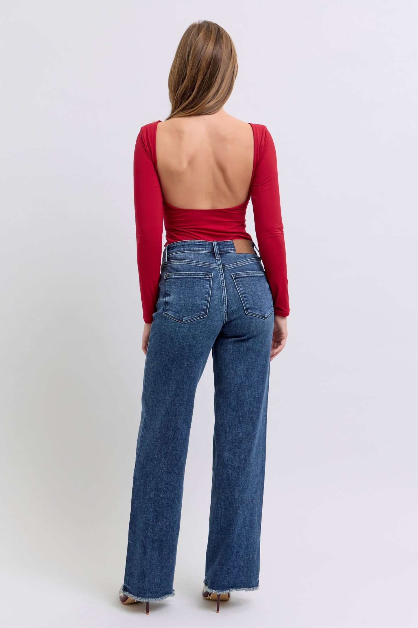 Judy Blue Miss Wheeler Raw Hem Wide Leg Jeans (0-24W)