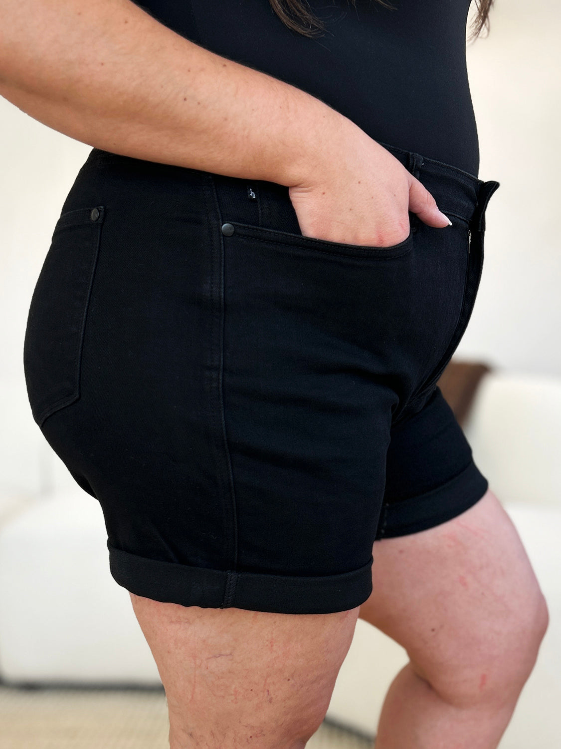 Judy Blue Rough Landing Tummy Control Cuffed Denim Shorts (S-3X)