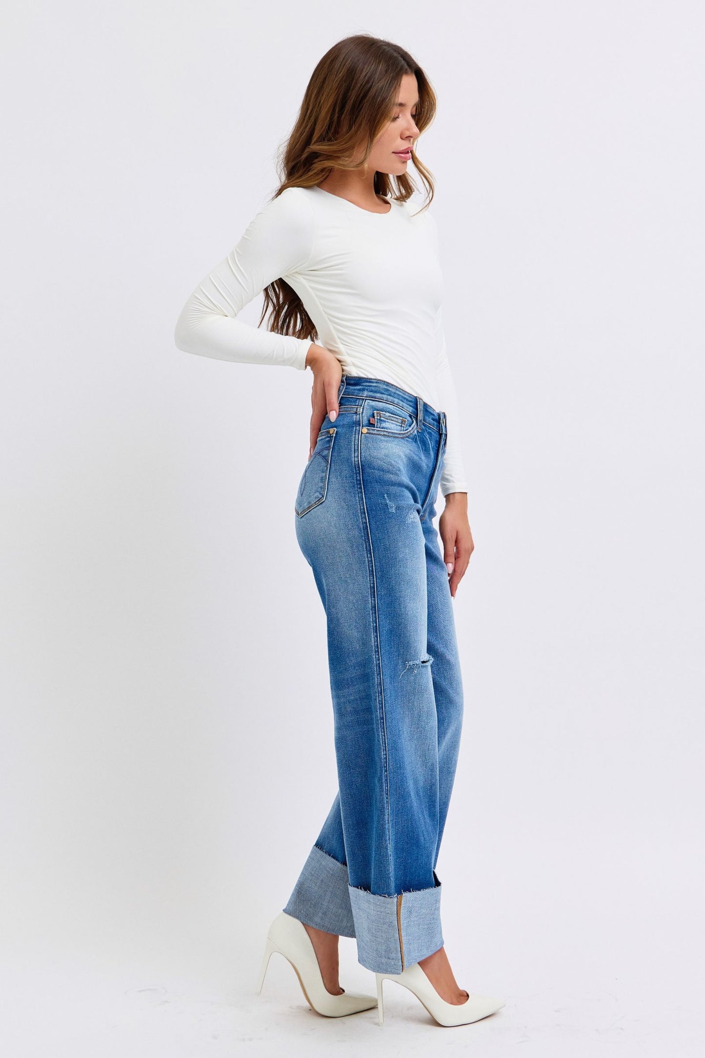 Judy Blue Hamptons Summer Distressed Wide Leg Jeans (0-24W)