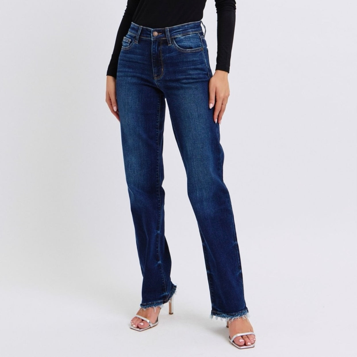 Judy Blue Me + U Raw Hem Straight Leg Jeans (0-24W)