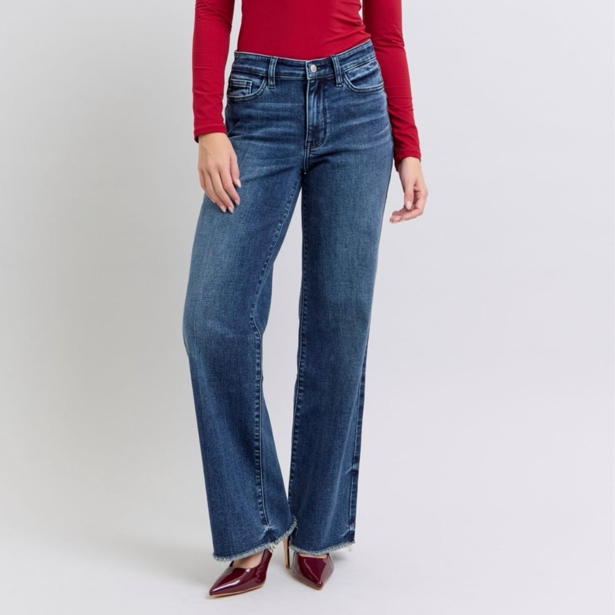 Judy Blue Miss Wheeler Raw Hem Wide Leg Jeans (0-24W)