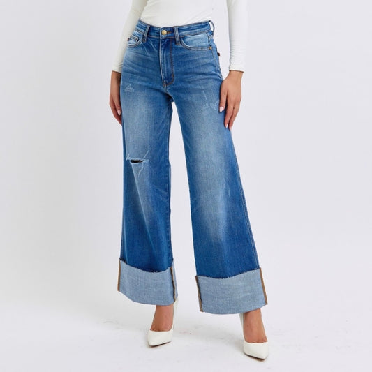 Judy Blue Hamptons Summer Distressed Wide Leg Jeans (0-24W)