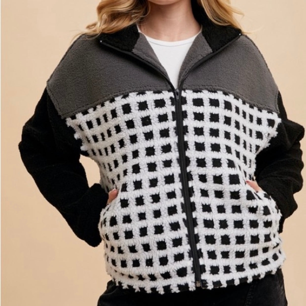 ANNIEWEAR Tarzana Plaid Sherpa Fleece Jacket (S-XL)