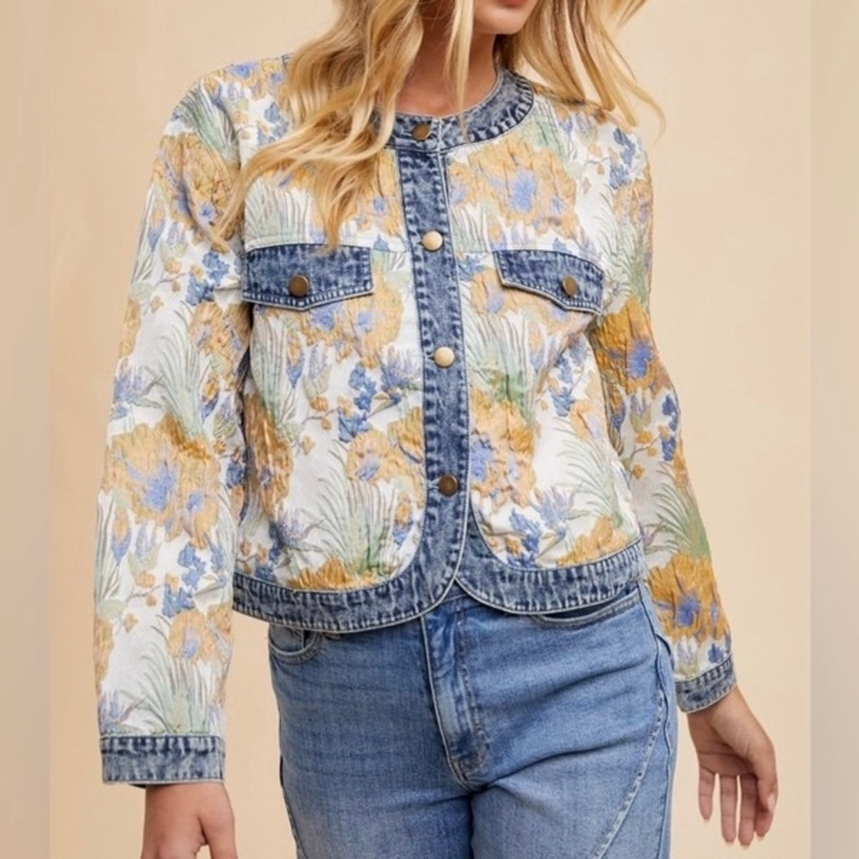 ANNIEWEAR Hudson Floral Jacquard Denim Jacket (S-XL)