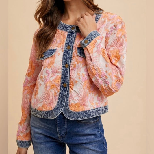ANNIEWEAR Hudson Floral Jacquard Denim Jacket (S-XL)
