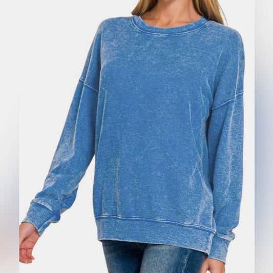 Zenana Jump Around 90s Acid Wash Crewneck Oversized Sweatshirt (S-XL)