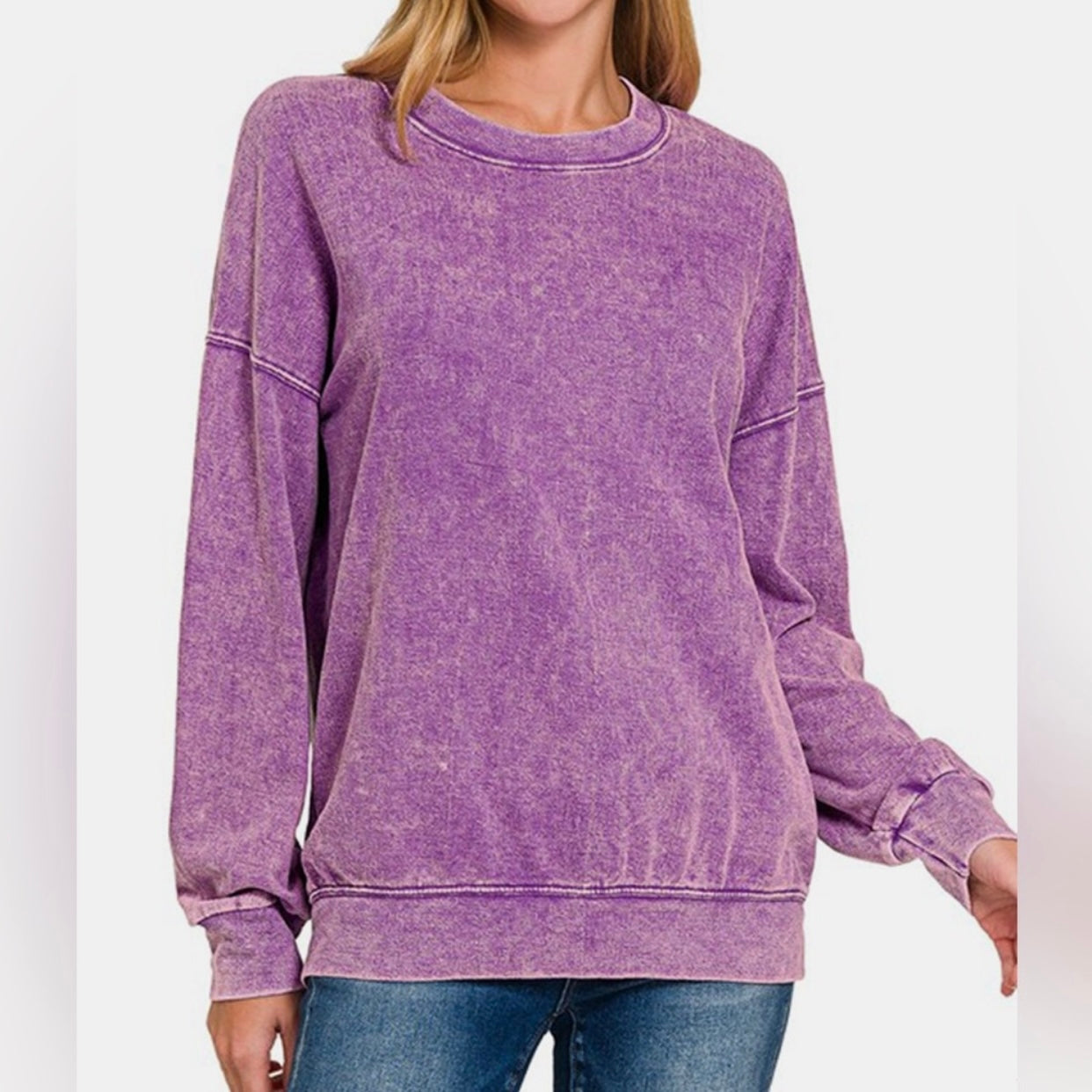 Zenana Jump Around 90s Acid Wash Crewneck Oversized Sweatshirt (S-XL)