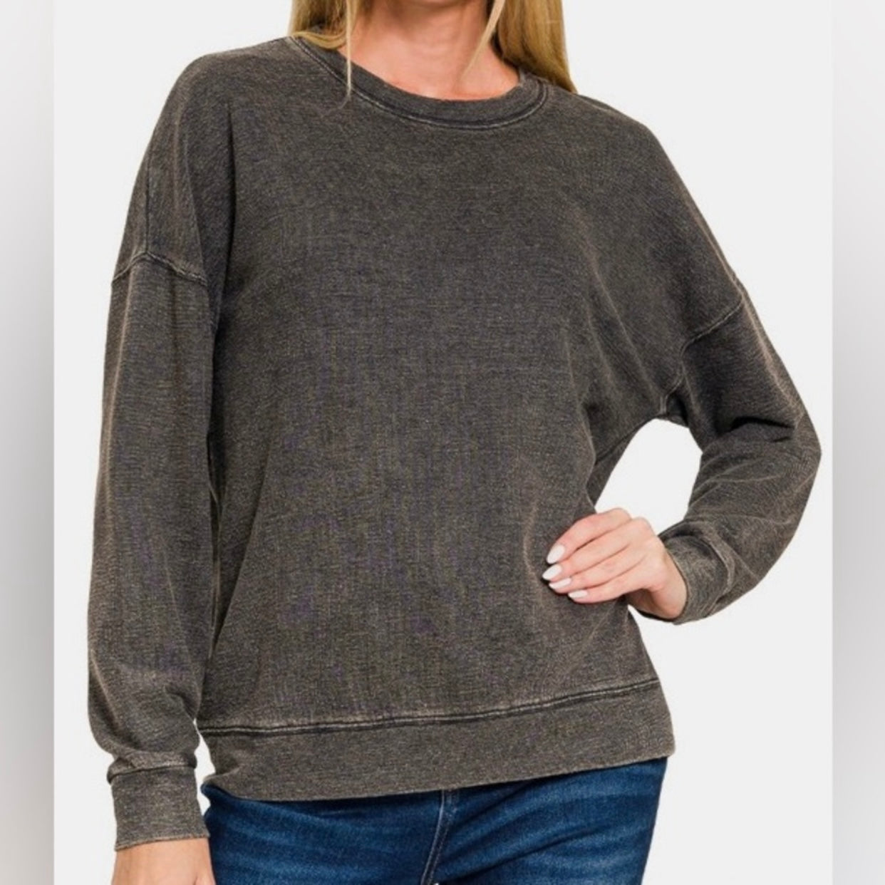 Zenana Jump Around 90s Acid Wash Crewneck Oversized Sweatshirt (S-XL)