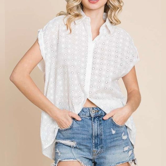 Culture Code Clara Bow Woven Eyelet Top (S-XL)