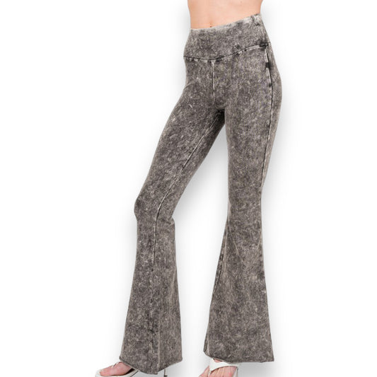 Zenana Acid Wash High Waisted Flare Pants (S-XL)