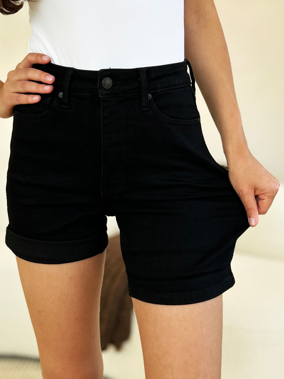 Judy Blue Rough Landing Tummy Control Cuffed Denim Shorts (S-3X)