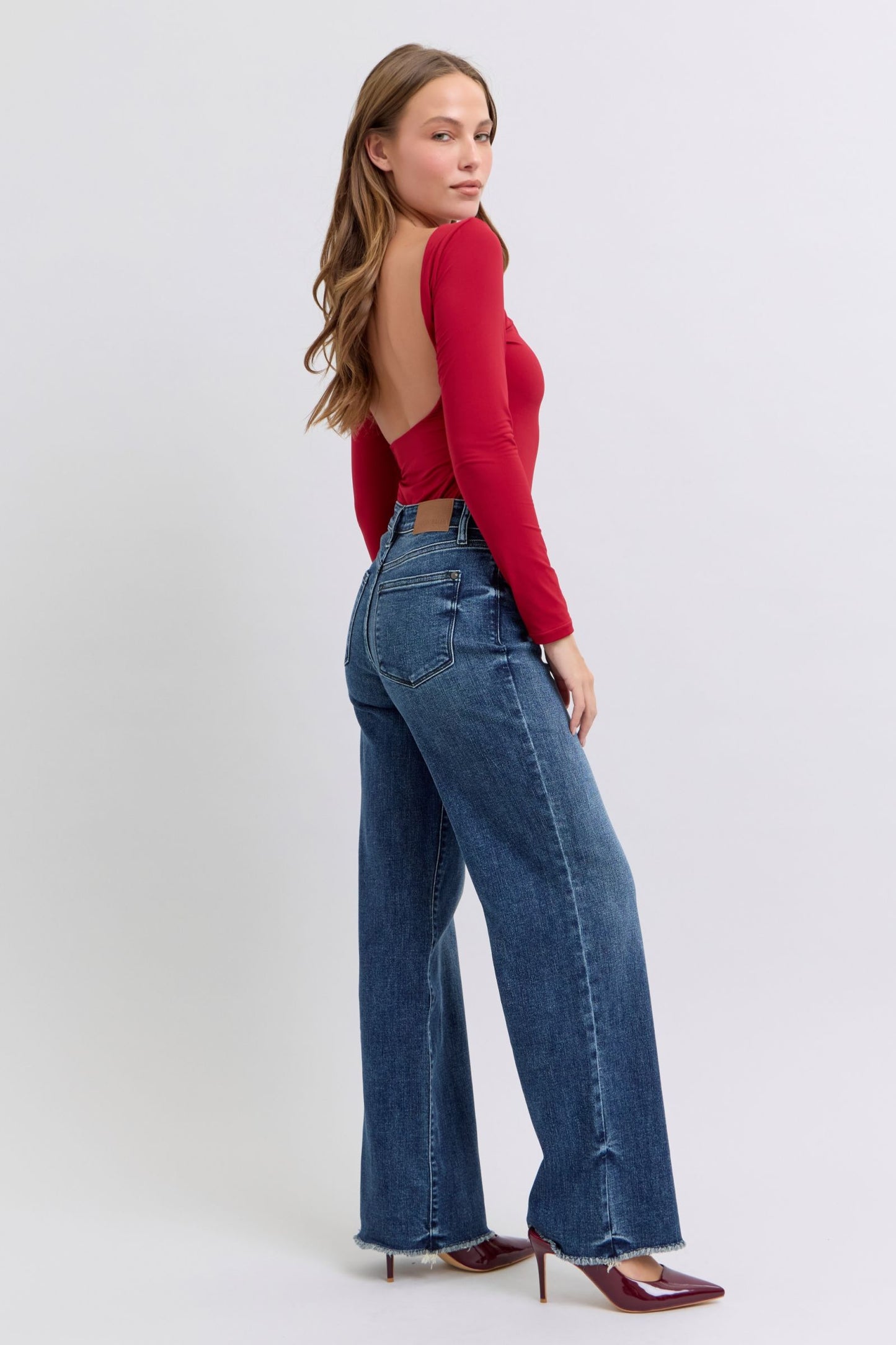 Judy Blue Miss Wheeler Raw Hem Wide Leg Jeans (0-24W)