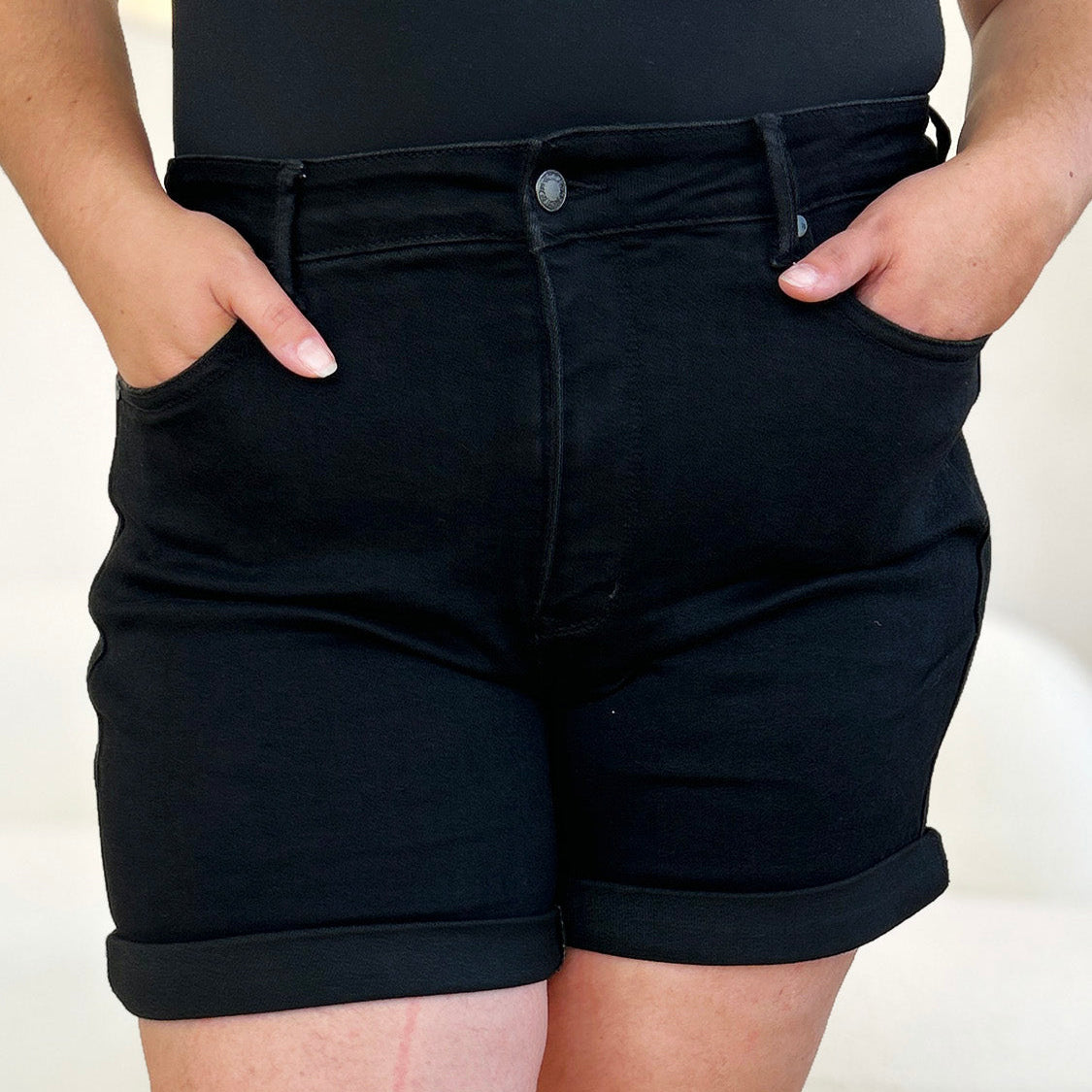 Judy Blue Rough Landing Tummy Control Cuffed Denim Shorts (S-3X)