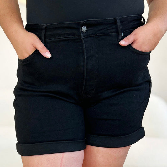 Judy Blue Rough Landing Tummy Control Cuffed Denim Shorts (S-3X)