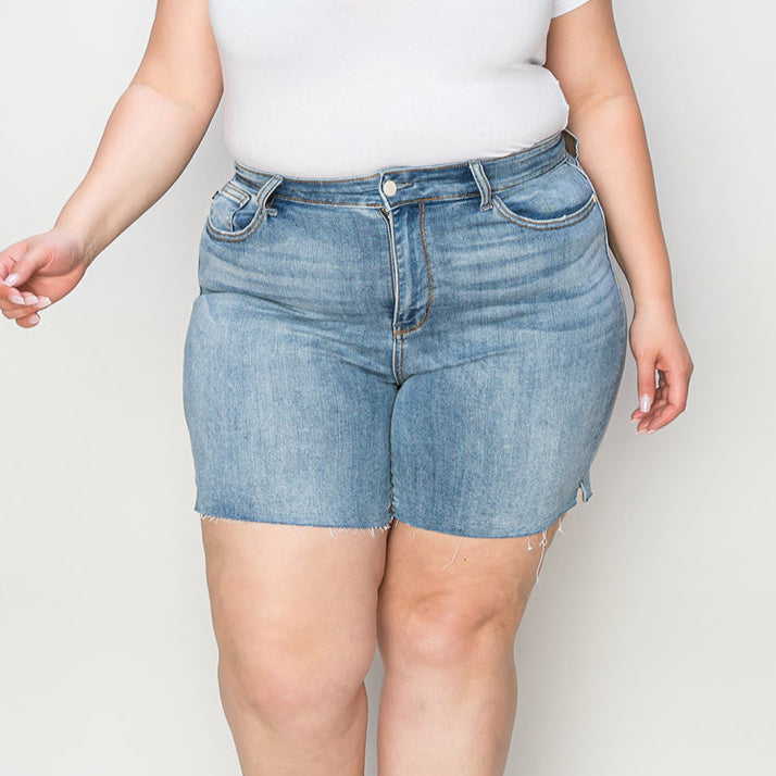 Judy Blue Shrink the World Raw Hem Denim Shorts (S-3X)