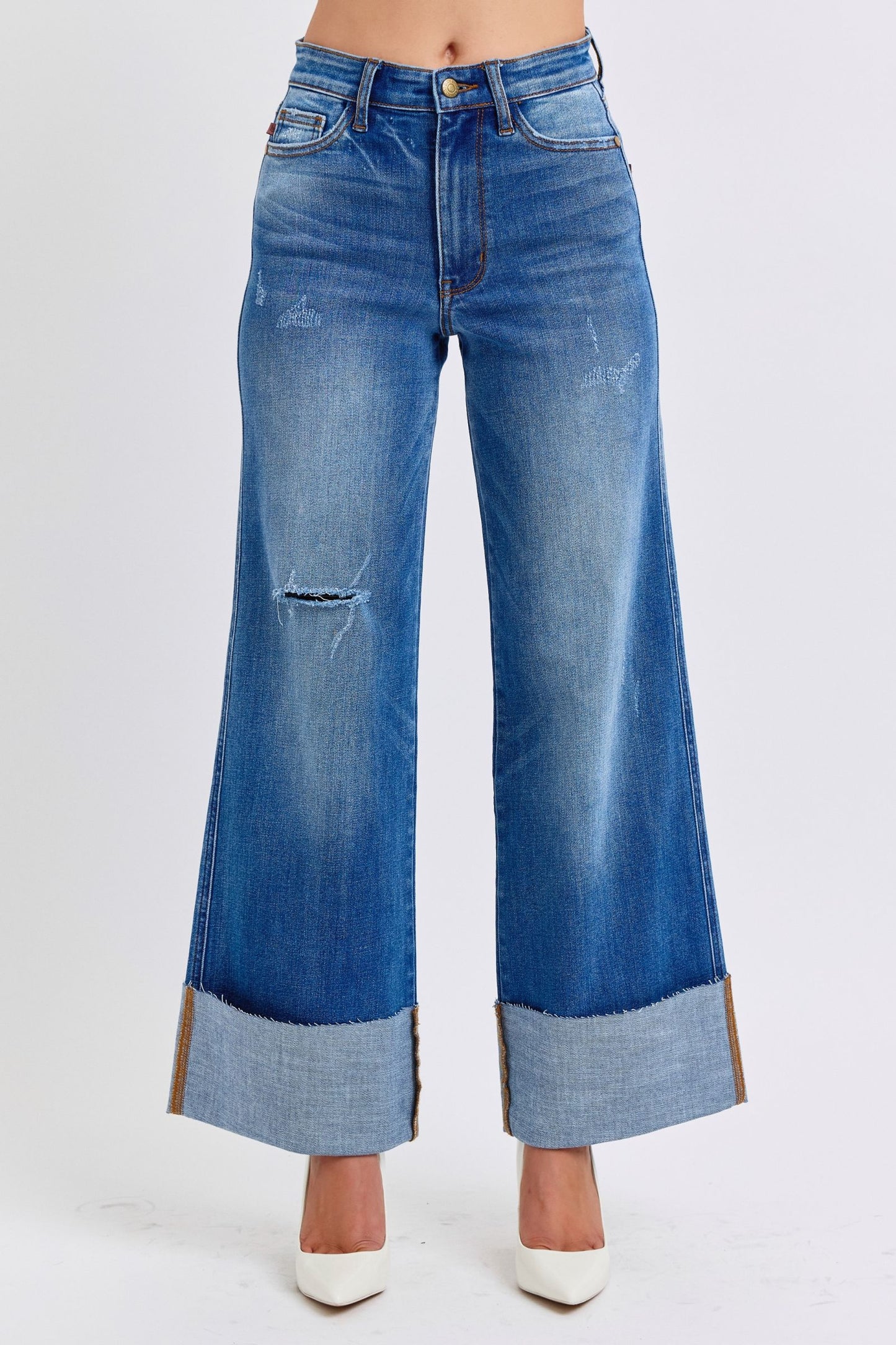 Judy Blue Hamptons Summer Distressed Wide Leg Jeans (0-24W)