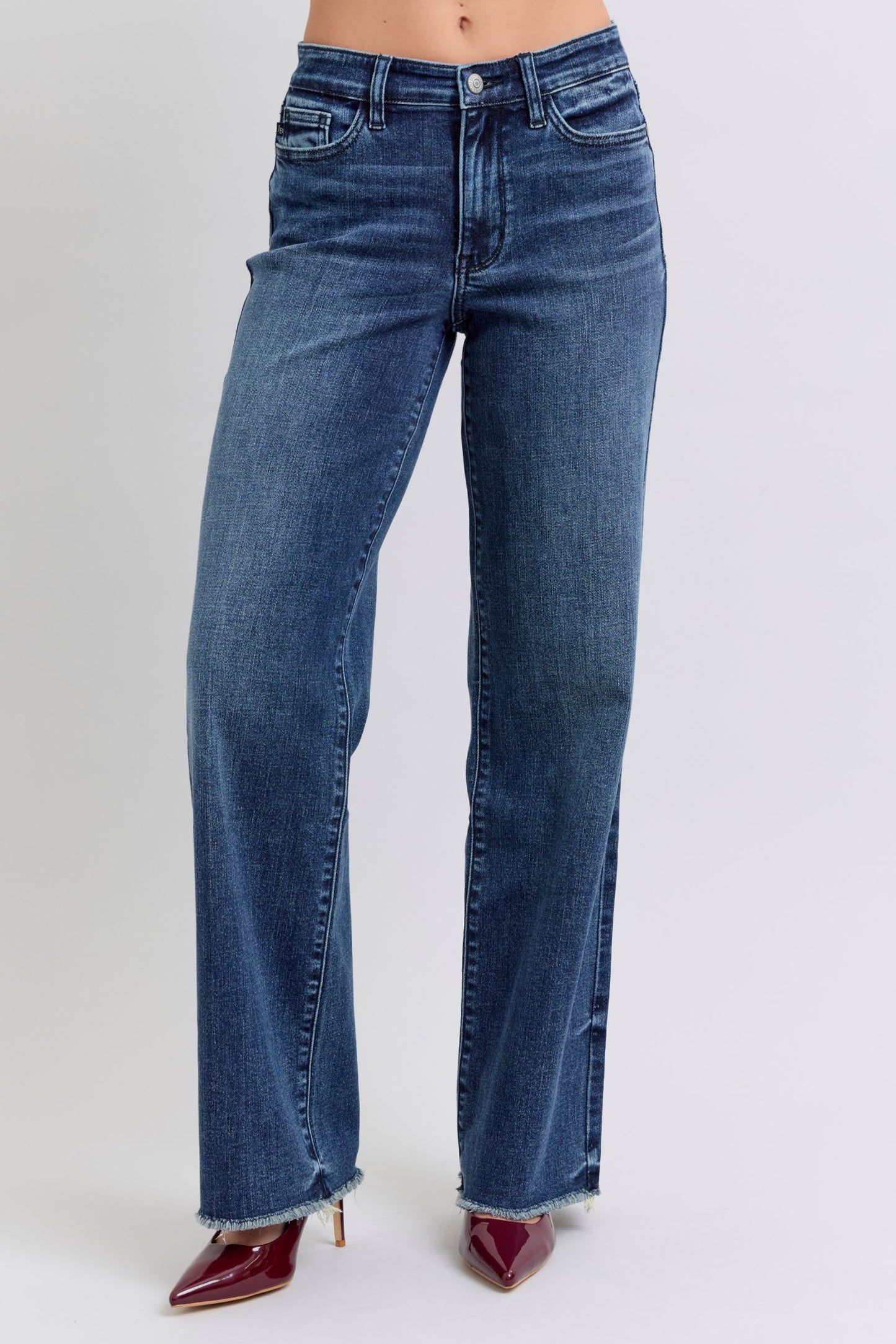 Judy Blue Miss Wheeler Raw Hem Wide Leg Jeans (0-24W)