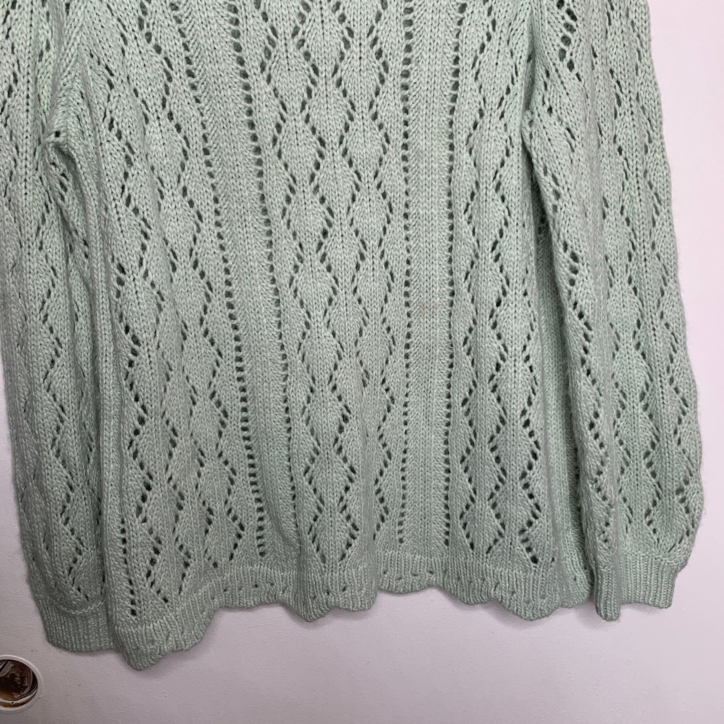 LOFT pastel green crochet knit scalloped sweater SZ XL